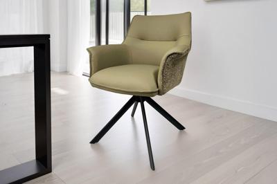 Draaistoel LE GRAND taupe echt leer getextureerde stof zwart metalen frame - 46990