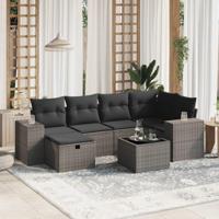 7-delige Loungeset met kussens poly rattan lichtgrijs - thumbnail