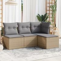 4-delige Loungeset met kussens poly rattan beige - thumbnail