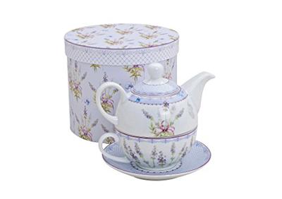 Theepotset lavendeldecoratie van porselein, 3-delig
