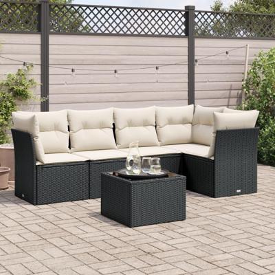 6-delige Loungeset met kussens poly rattan zwart - thumbnail