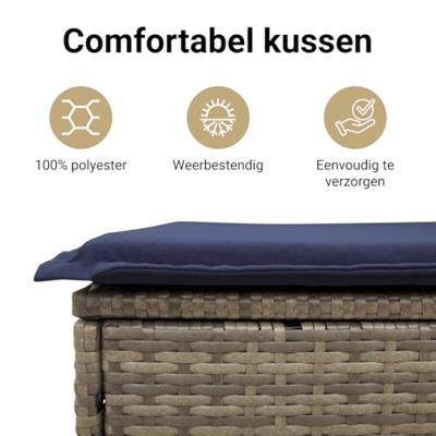 9-delige Loungeset met kussens poly rattan grijs - thumbnail