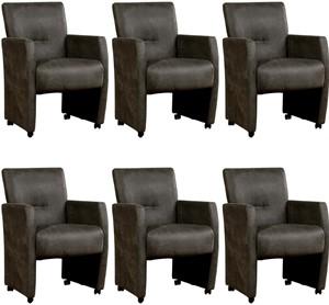 Set van 6 Donkergrijze leren moderne eetkamerfauteuils Pleasure - Kenia Leer Antracite (donkergrijs leer)