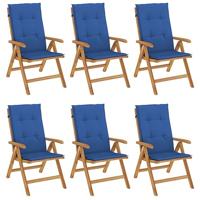 Tuinstoelen 6 st verstelbaar met kussens massief teakhout - thumbnail