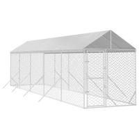 Hondenkennel met dak 2x10x2,5 m gegalvaniseerd staal zilver - thumbnail
