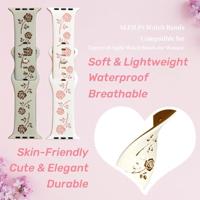 Siliconen bandje met rozen - Wit / roze - Geschikt voor Apple Watch 44mm / 45mm / 46mm / 49mm - thumbnail