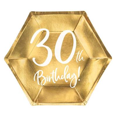 Bordjes 30th Birthday Goud - 6 stuks