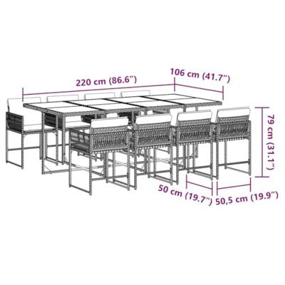 9-delige Tuinset met kussens poly rattan grijs