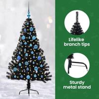 VidaXL Kunstmatig voorverlicht kerstboom met 150 led zwart 150 cm pvc - thumbnail