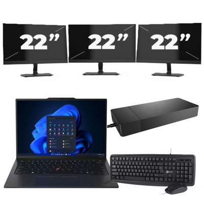 Lenovo ThinkPad X1C - Intel Core i5-6e Generatie - 14 inch - 8GB RAM - 256GB SSD - Windows 11 Home + 3x 22 inch Monitor