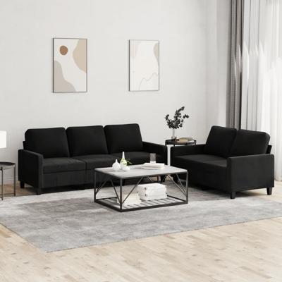 3-delige Loungeset met kussens fluweel zwart