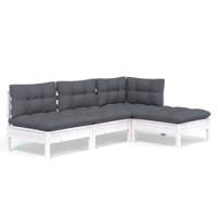 4-delige Loungeset met kussens grenenhout wit - thumbnail