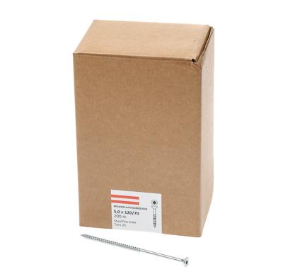 Hoenderdaal Spaanplaatschroef Verzinkt Platkop deeldraad Torx TX25 5.0X120/70 | 200 stuks - 0206.01.42801 Hoenderdaal Spaanplaatschroef Verzinkt Platkop deeldraad Torx TX25 5.0X120/70 | 200 stuks - 0206.01.42801