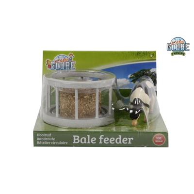 Kids Globe Farming Voederring set met ronde baal en koe 1:32