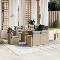 9-delige Loungeset met kussens poly rattan beige - thumbnail