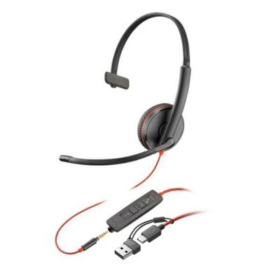 HP Poly Blackwire C3215 Over Ear headset Kabel Mono Zwart Headset, Volumeregeling, Microfoon uitschakelbaar (mute) Computer