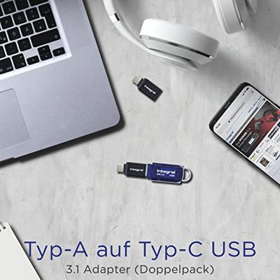 Integral adapter USB-A naar USB-C, pak van 2 stuks