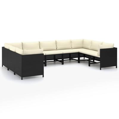 9-delige Loungeset met kussens poly rattan zwart