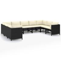 9-delige Loungeset met kussens poly rattan zwart - thumbnail