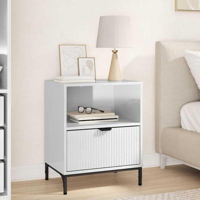 Nachtkastje met lade Hoogglans wit 49 x 36 x 61 cm Bewerkt hout