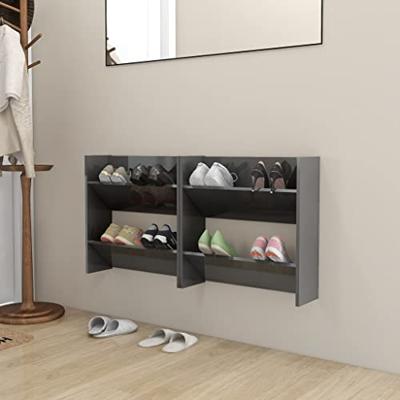 VidaXL Wandschoenenkasten 2 st 60x18x60 cm hout hoogglans grijs VidaXL Wandschoenenkasten 2 st 60x18x60 cm hout hoogglans grijs