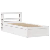 Bedframe met hoofdbord massief grenenhout wit 75x190 cm - thumbnail