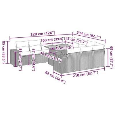 10-delige Loungeset met kussens poly rattan acacia beige