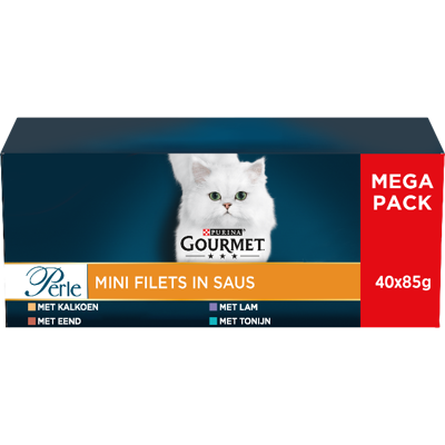 Gourmet Perle Mini Filets in saus met kalkoen, eend, tonijn, lam natvoer kat 2 x (40 x 85 g)