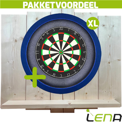 Lena Professional Dartbord + Lena Dartbordverlichting Basic XL Blauw + Lena Wooden Wall Protector