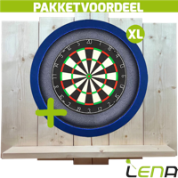 Lena Professional Dartbord + Lena Dartbordverlichting Basic XL Blauw + Lena Wooden Wall Protector - thumbnail