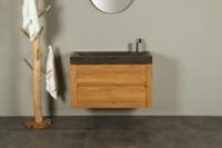 Houten Badkamerbeubel Ambang 100 cm met Hardstenen Wasbak Zonder Kraangat - thumbnail