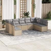 9-delige Loungeset met kussens poly rattan beige - thumbnail