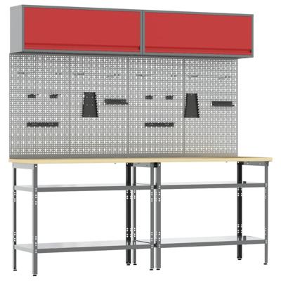 Werkbankset met plank 8 pcs Rood en Grijs Gepoedercoat staal