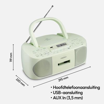 K7 CD Radio - MEDION - FM - 2x3W RMS - Groen