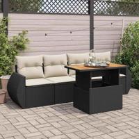 5-delige Loungeset met kussens poly rattan zwart - thumbnail