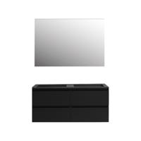 Badkamermeubel BWS Pepper Acryl Wastafel Mat Zwart Incl Spiegel Met 2 Kraangaten 120x55x46 cm Mat Zwart - thumbnail