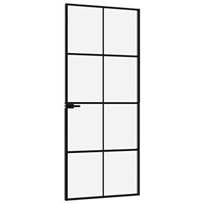 VidaXL Binnendeur 83x201,5 cm gehard glas en aluminium smal zwart