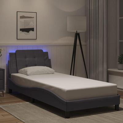 Bedframe met LED-verlichting kunstleer grijs 90x190 cm