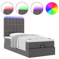 Ottoman bed met matras en LED's 90x200cm kunstleer grijs - thumbnail
