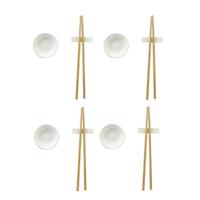 Sushi-set DKD Home Decor Bamboe Keramiek Wit Natuurlijk Orientaals 27,3 x 20,3 x 2,5 cm (12 Stuks) - thumbnail