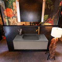 Badkamermeubelset Mondiaz Erin 100 cm met 1 Lade met RIDGE Wastafel Midden Dark grey met 1 kraangat Greeploos Mat Smoke - thumbnail