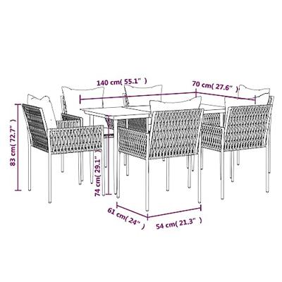 7-delige Tuinset met kussens poly rattan en staal