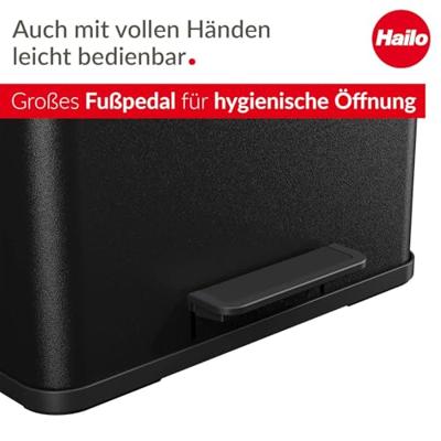 Hailo öko duo plus L 6302600 Afvalbak 26 l Plaatstaal (l x b x h) 470 x 470 x 430 mm Zwart Met voetpedaal 1 stuk(s)