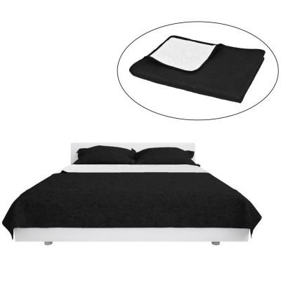 VidaXL Bedsprei dubbelzijdig 230x260 cm quilt zwart en wit VidaXL Bedsprei dubbelzijdig 230x260 cm quilt zwart en wit