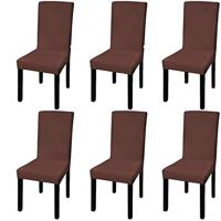 VidaXL Stoelhoezen 6 st stretch recht bruin - thumbnail