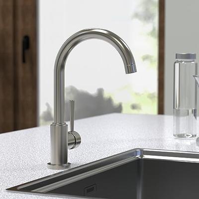 CORNWALL ééngreepsmengkraan keuken met ronde uitloop, roestvrij staal-look elegante kraan met hoge ronde uitloop en draaibereik 360° energiebesparing door cold start functie keramische schijven
