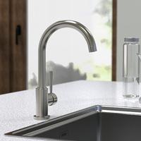 CORNWALL ééngreepsmengkraan keuken met ronde uitloop, roestvrij staal-look elegante kraan met hoge ronde uitloop en draaibereik 360° energiebesparing door cold start functie keramische schijven - thumbnail