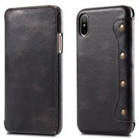 Olie Wax Top-graan koeienhuid horizontale Flip lederen case voor iPhone XS Max met kaartsleuven & portemonnee (zwart) - thumbnail