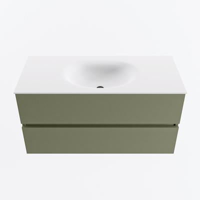 MONDIAZ VICA 100cm badmeubel onderkast Army 2 lades. Wastafel MOON midden zonder kraangat, kleur Talc.