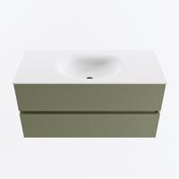 MONDIAZ VICA 100cm badmeubel onderkast Army 2 lades. Wastafel MOON midden zonder kraangat, kleur Talc. - thumbnail